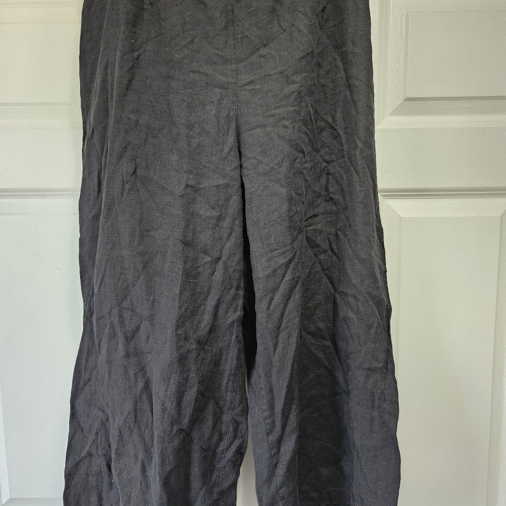 Chic Black Wide-Leg FLAX 100% LINEN Trousers - Picture 8 of 12